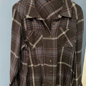 Maurices Plaid Button Down Shirt - Brown and Pink